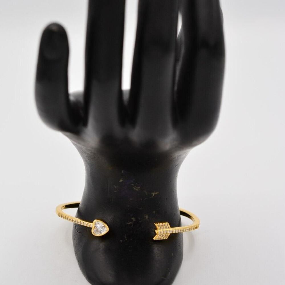 Kate Spade New York Floating Charm Bangle Bracelet Crystal Heart Arrow Gold Bin4